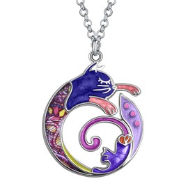 LONYOO Enamel Mothers Day Cute Cat Necklace Pendant Zinc Alloy Dainty Necklace for Women Girls Mom Gifts (Violet)