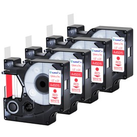 USUPERINK 4 Pack Compatible for Dymo D1 Label Tape 45015 S0720550 Refill Red on White 1/2 inch x 23 feet Labeling Tape for LabelManager PnP 160 210D 260P 280 360D 420P 450D ColorPop Label Maker