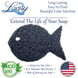 Soap Savers for Bar Soap, American Made by Luxiny, Lifts Soap in Soap Dishes & Shower Soap Holders - Bathroom Accessories Made of Bioplastic, 3 Piece Sea Set (Navy Fish, Tan Shell, Blue Turtle)