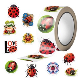 500Pcs Ladybug Sticker for Teacher, 1 Roll 10 Styles Cute Bug Stickers Reward Cute Space Stickers Office Supplies Incentives Sticker Insect Party Favor Decal (Ladybug)