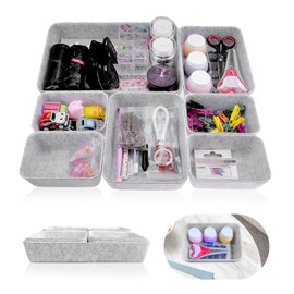KiKiHong Drawer Organiser Felt 7 Pieces Drawer Organiser Drawer Organiser Office Felt Drawer Insert, Dressing Table Organiser for Drawer, Grey