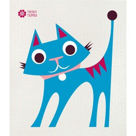 Trendy Tripper Jenn Ski Reusable Swedish Dishcloths MID-Century Modern Abstract Designs Set of 4 (4 Pk: Roosters + Cats Turq/Pink)