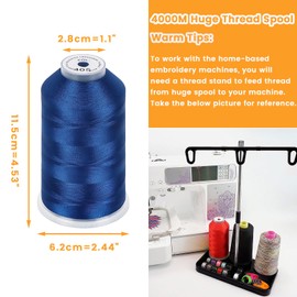 New brothread - Single Huge Spool 4000M Each Polyester Embroidery Machine Thread 40WT for Commercial and Domestic Machines - Blue