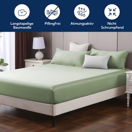 MILDLY Mako Satin Fitted Sheet 180 x 200 cm, Cotton Bed Sheet Fitted Sheet up to 25 cm Mattress Height, Oeko-Tex Certified, Sage Green