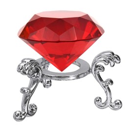 60MM(2.36") Crystal Diamond Paperweight with Metal Base Stand, Diamond Shaped Crystal Jewel Paperweight Glass Gem Centerpieces Decoration for Home Office Wedding (Red w/Metal Stand)