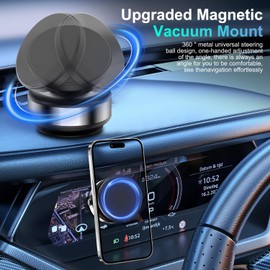 Necomi 360° Electric Magnetic Vacuum Phone Holder, Double Sided Attachment Car Phone Mount, Hands Free Magnetic, Double Sided Holder for Car Dashboard Mounting, Smooth Surfaces (Silver)