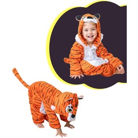 Seawhisper Children's Tiger Costume, Animal Costume, Jumpsuit, Onesie, Fancy Dress Costumes, Boys, 104–110