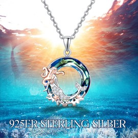 MEDWISE Mermaid Necklace 925 Sterling Silver with Crystal Mermaid Pendant Ocean Jewelry Gifts for Women Girls