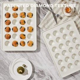 HONGBAKE 24 Cup Nonstick Ceramic Mini Muffin Pan, Non-toxic Mini Cupcake Pans, Muffin tin for Baking, Heavy-duty Aluminized Steel Cupcake Tray with Diamond Texture, Easy To Clean, Cream