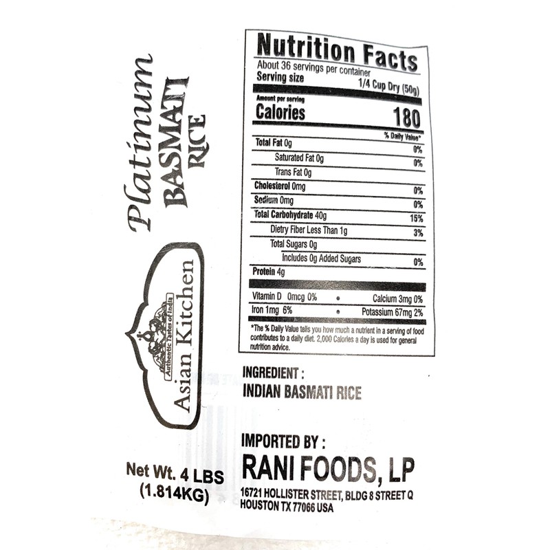 Asian Kitchen Platinum White Basmati Rice Extra Long Aged 4lbs