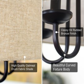 Kira Home Gwenyth 20" 5-Light Modern Drum Chandelier + Oatmeal Fabric Shade, Oil Rubbed Bronze Finish