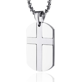 HZMAN Isaiah 41:10 Jewelry, Stainless Steel cross Dog Tag Necklace STRENGTH Bible Verse (Silver)