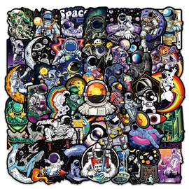 50 Packs Black Cool Astronaut Stickers Water Bottles Laptop Phone Motorcycle Computer Guitar Skateboard Car Cup NASA Logo Space Vinyl Sticker Waterproof Aesthetic Trendy Decals for Teens Girls Adults