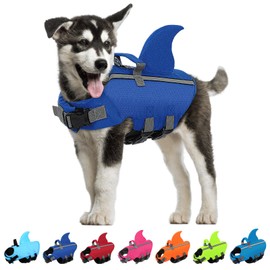 SUNFURA Dog Life Jacket Shark Life Vest for Dogs, Adjustable Swmming Vest with High Buoyancy, Safety Lifesaver with Rescue Handle for French Bulldog Small Medium Breeds, Dark Blue XS