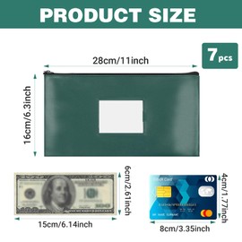 7 Pack Bank Deposit Money Bags with Zipper, 7 Colors Leather Bags Wallet Pouches with Label, Makeup Bag for Cash, Coins, Cosmetics, Invoice, Bills, Tools (11 x 6.3 Inches)