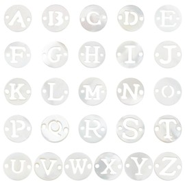 WADORN 26 Pcs Natural Freshwater Shell Alphabet A-Z Charms, 7.5mm Letter Flat Round Shell Charms Pendants with Hole Necklace Earrings Shells Pendant Bulk for DIY Initial Jewelry Making