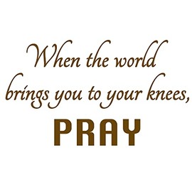 VWAQ When The World Brings You to Your Knees Pray Inspirational Home Decor Religious Wall Decal (11.5" H X 20" W, Brown)