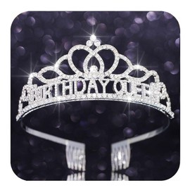 Kilshye Birthday Crown and Sash Rhinestone Bridal Tiara Crystal Princess Tiaras with Comb Prom Party Headband Hair Accessories for Women and Girls, 5.9*5.11*1.18 inches, Rhinestone