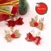 Red Bow Sequin & Gold Antler Hair Clips - Cute