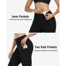 CHRLEISURE Fleece Lined Leggings Women with Pockets - Winter Warm Thermal Thick Tights High Waisted Yoga Pants(Black,DGray,LGray, L)