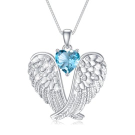 POTOPYY December Topaz Birthstone Necklace Angel Wings Necklace for Women S925 Sterling Silver for Birthday Jewelry Gifts