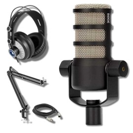 Rode PodMic Dynamic Mic, StreamEye BOOMARM, Closed-Back Headphones, & XLR Cable