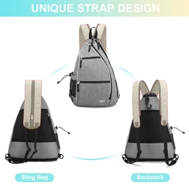 Sucipi Pickleball Bag - Men's -Women's Pickleball Backpack, Adjustable Sling Bag w/Fence Hook/Large Capacity/Safety Pocket-Gray