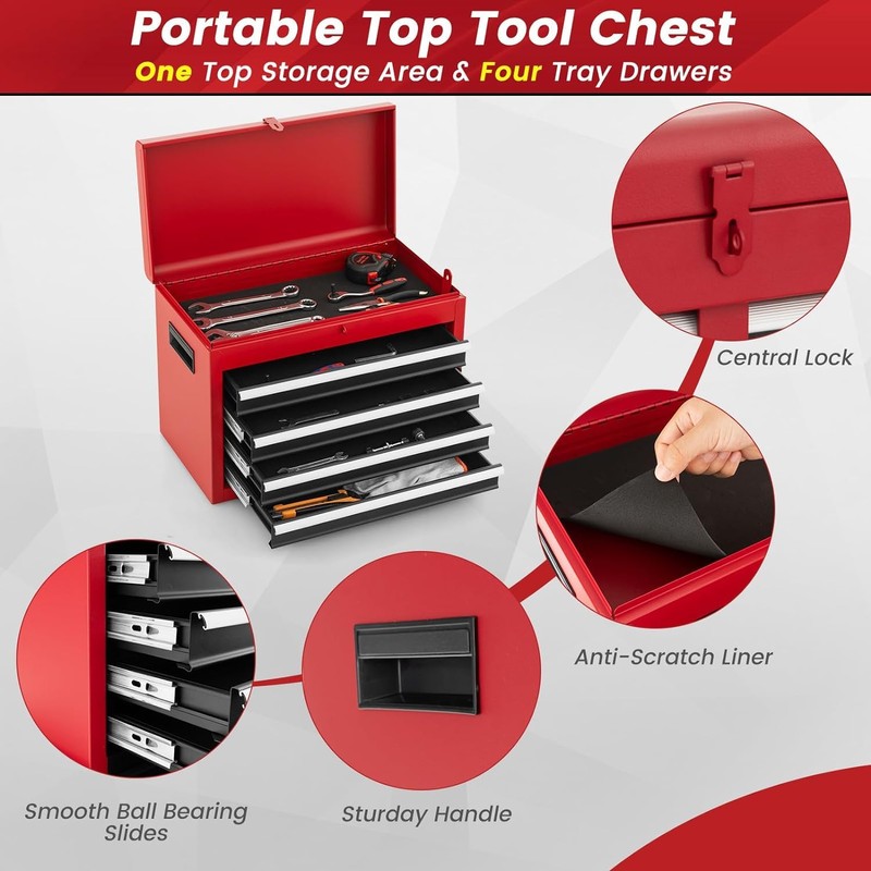 HOMGX 5-Drawer Tool Combination Cabinet, Rolling Toolbox w/Detachable Top &
