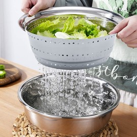 Spillbox Stainless Steel Colander | Strainer | Sieve with Pudding and Handle – Combo of 2 Different Sizes [Diameter: 23cm and 20cm]