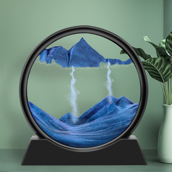 DHXYZZB Moving Sand Art Picture - 3D Dynamic Sand Art, Round Glass Deep Sea Sandscape, (Without Syringes) Natural Sand Painting Artistic Sandscape for Office Desktop Home Decor