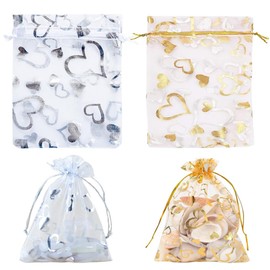Sctmda Organza Bags White Pack of 100 Printed Organza Bags 7 x 9 cm Drawstring Gift Bag Small Mesh Organza Bag Filling Gift Bags for Wedding Party Festival