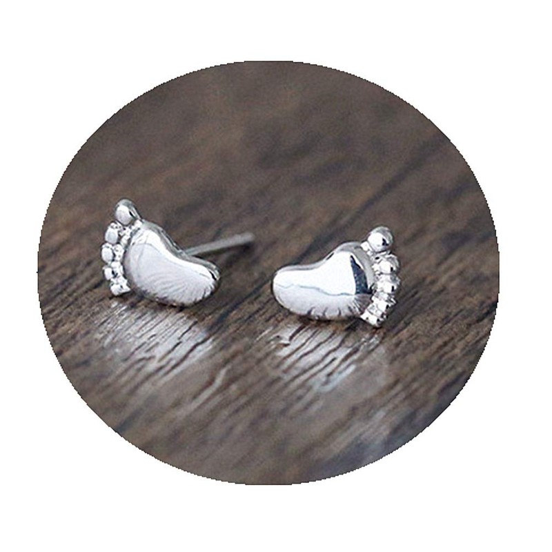 Minimalist Tiny Feet Stud Earring for Women Silver Small Cute