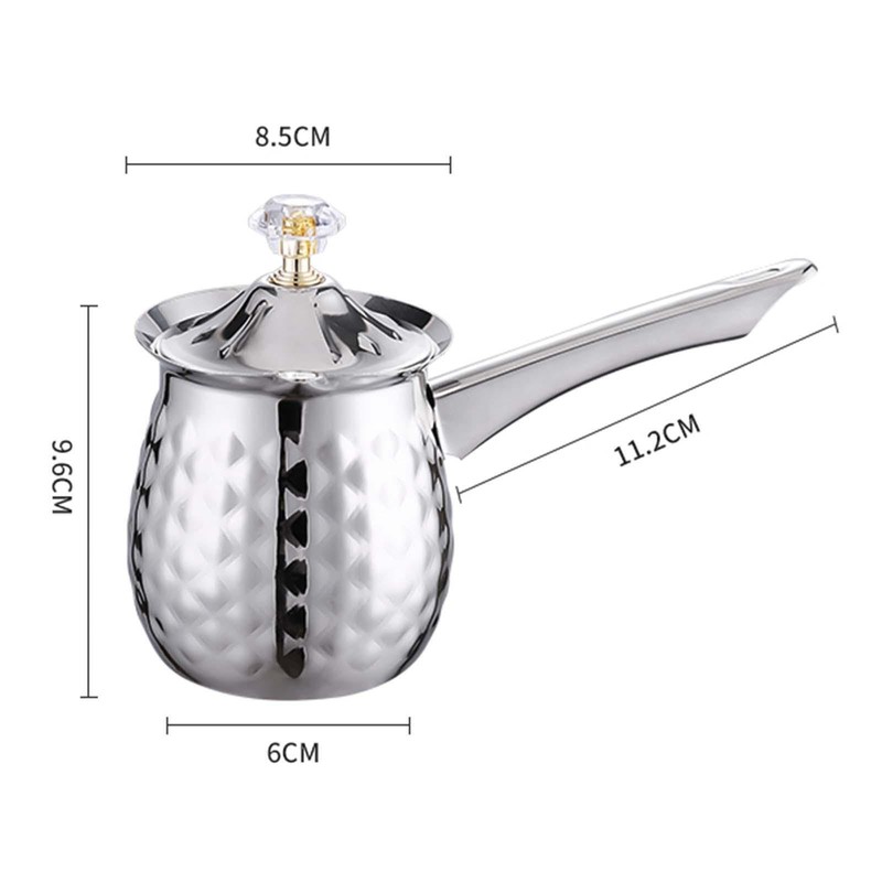 Traditional Greek Coffee Pot with Long Handle for Cafe, Silver,