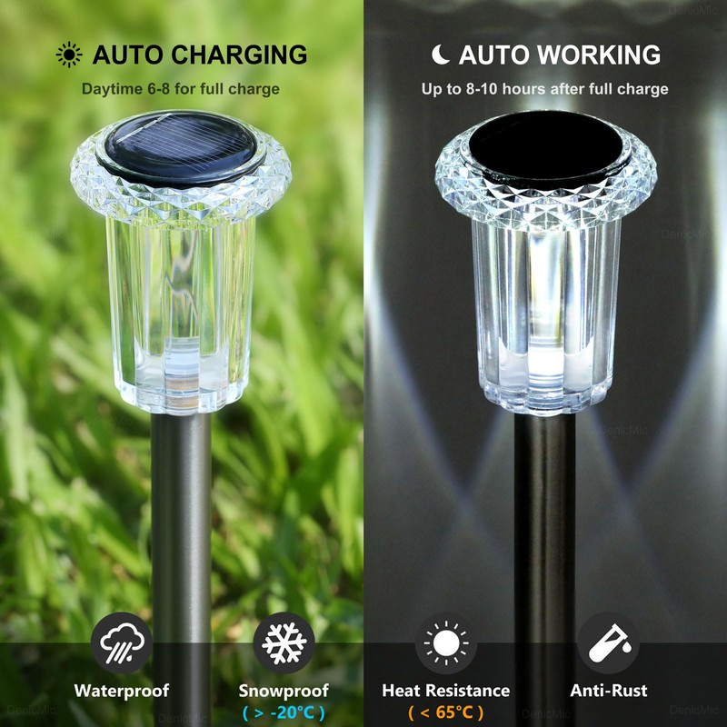 DenicMic Solar Lights Outdoor 15 Pack Waterproof 6000K Cold White