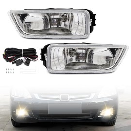 YLT AUTO Fog Light Fits 2003-2007 For Honda Accord / 2004-2008 For Acura TL Assembly A Pair of LH+RH Replacement with Halogen Bulbs and Switch Harness Kit Clear Lens fog lamp