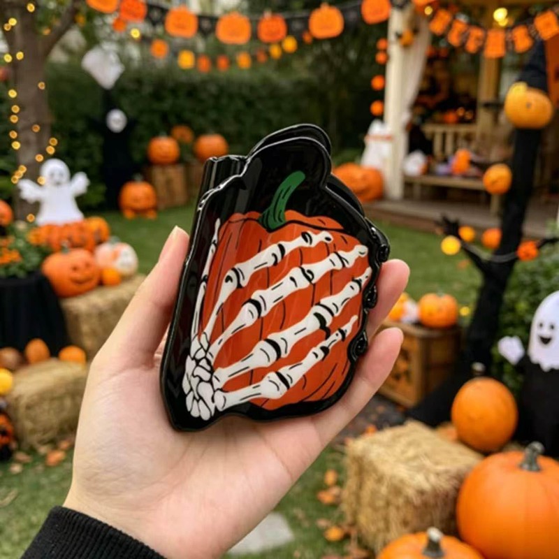 Halloween Skeleton Hand & Pumpkin Hair Claw Clips for Half