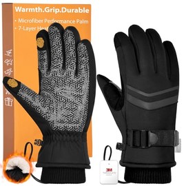 Pixel Panda 3M - Guantes de invierno para clima frío, impermeables y resistentes al viento, guantes de nieve térmicos cálidos para hombres y mujeres, visualización táctil antideslizante para esquí