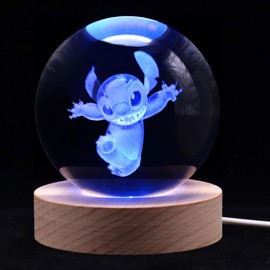 3.15 Inch 3D LED Crystal Ball Lamp with Wooden Base, 16 Colours Dimmable LED Crystal Ball Lamp with Remote Control, Figures Night Light Decoration, Birthday Gift for Boys and Girls