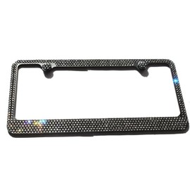 Hotblings 6 Row Grey (on Black) Crystal Made Using High-end Brand Name Crystals Metal Bling License Plate Frame & Matching Caps