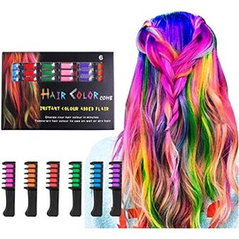 Hair Chalk Comb, 6 Colors Temporary Hair Dye Marker Gifts for Adults 8 9 10 11 12 years old Girls Kids for Halloween Christmas Birthday Party, Cosplay