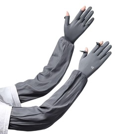 [Uroi] ロング手袋 UVカット アームカバー UPF50+ レディース 接触冷感 ロング丈 夏 紫外線対策 日焼け防止 腕カバー スマホ操作 滑り止め スポーツ 運転 自転車 ダークグレー