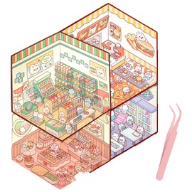 4 Sets 3D Sticker Scene, 3D Stickers, 3D Stickers, DIY Set Stickers, 3D Cartoon Miniature Scene Stickers for Children, Adults, Stress Relief, DIY Scene Stickers Fun DIY Stickers Scene (with Tweezers)