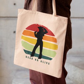 SmartyPants Dead Or Alive Tote Bag - Line Dancing Tap Dance Classic Cowboy Western Vintage Retro Bold Causal Cowgirl Bohemian Rodeo Reusable Shopping Bag GIft Present (Natural)
