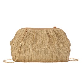 Syrads Women's Straw Crossbody Clutch Purse Straw Shoulder Handbag Cloud Dumpling Handbag, khaki