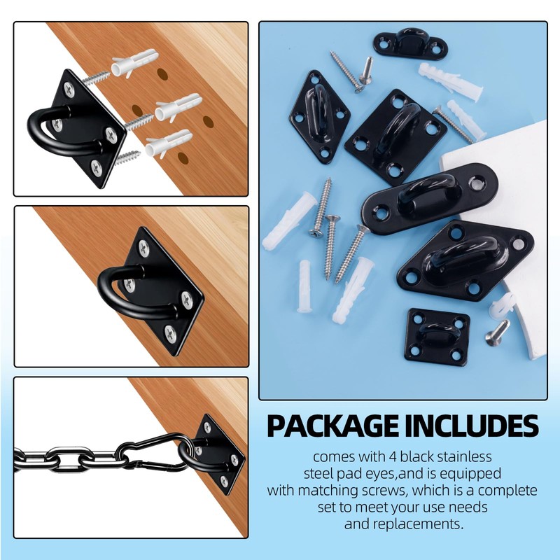 GLARKS 36pcs M8 Stainless Steel Pad Eye Plate Hook Kit,