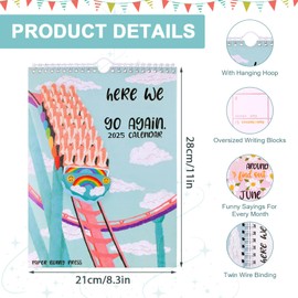Here We Go Again Calendar 2025, Hanging Month Hanging Calendar for 12 Monthly Wall Calendar Planner, Funny Wall Calendars Family Organizer for Home, Work Planning