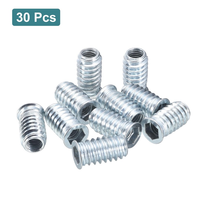 sourcing map 30Pcs Threaded Inserts, M10-1.5x30 Zinc Plated Carbon Steel