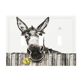 Farm Donkey 3 Gang Light Switch Plate Cover Rustic Decorative Wall Plate Triple Toggle Electrical Receptacle Faceplate for Farmhouse Country Home Decorate