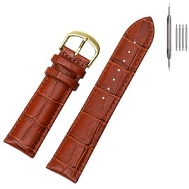 EACHE Leather Watch Strap, 20mm Classical Croco Design Watchbands Light Brown-Gold Buckle