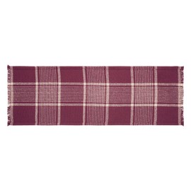 VHC Brands Eston Rustic Farmhouse Decor Autumn Seasonal Burgundy Tan Plaid Runner 12x36